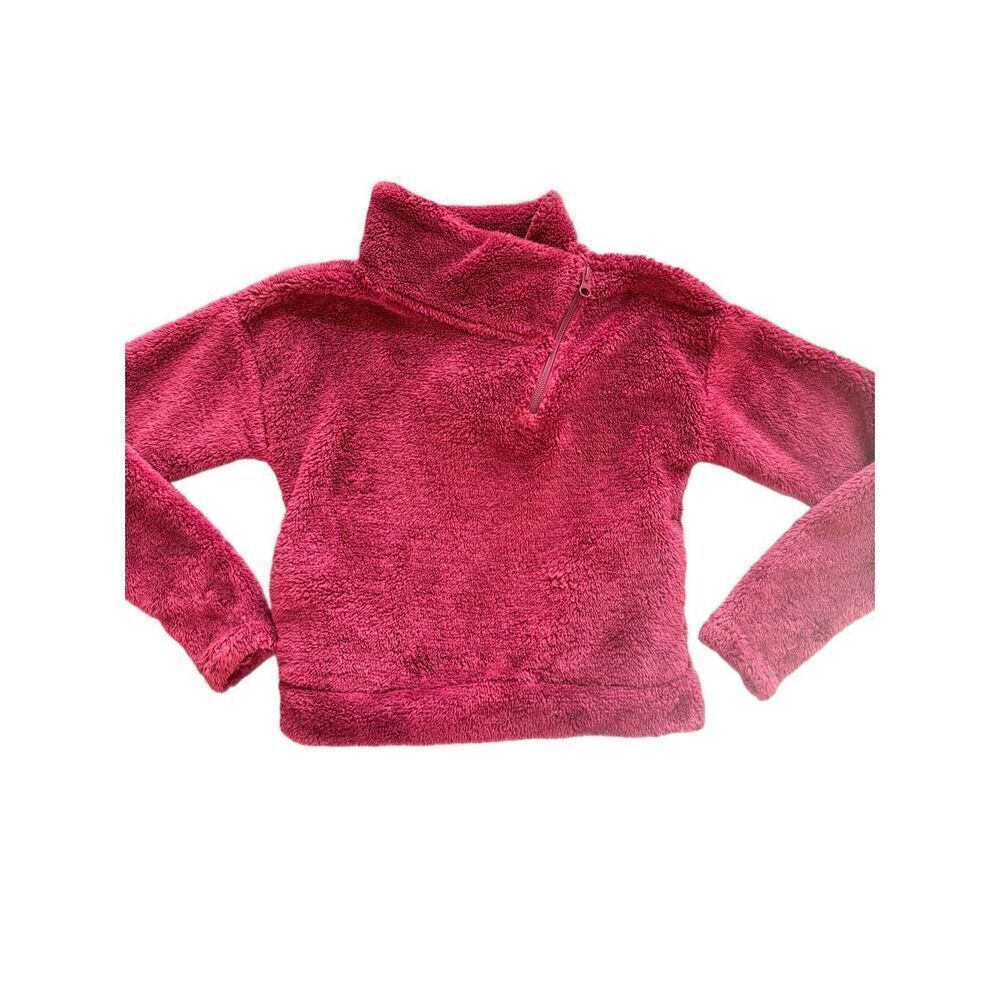 All in Motion M 7/8 plum fuzzy fleece girls furry sweater pullover high neck